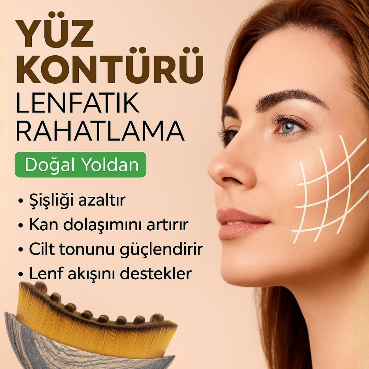 Doğal Bitki Lifli Lenf Masajı ve Yüz Şekillendirici Fırça
